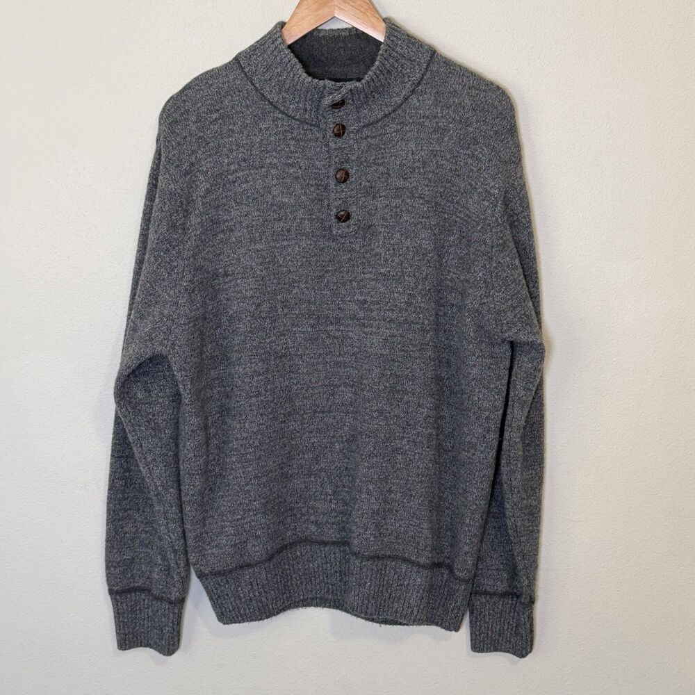 Vintage ICELAND Made in Italy Wool Knit Henley Pullover Sweater Charcoal Mens L